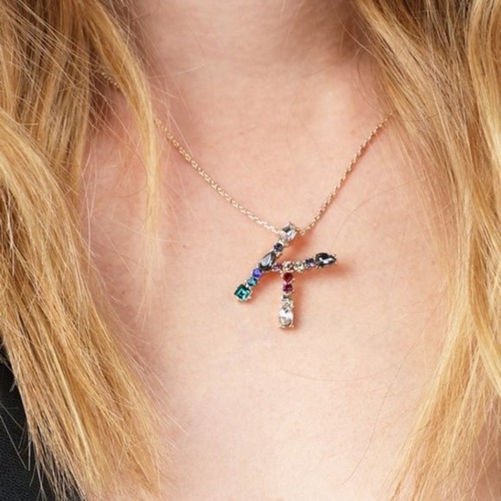 Multicolored Rhinestone Initial Necklace - Picture 3 of 16